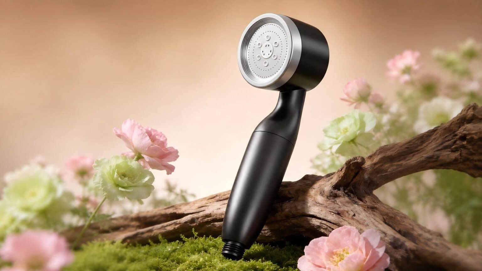 Private label buyer reviewing a shower filter sample before approval